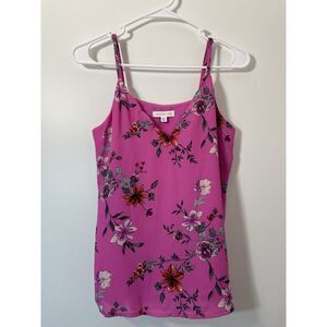 Socialite Pink Floral Scalloped V-neck Camisole Adj. Straps New W/Out Tags XS